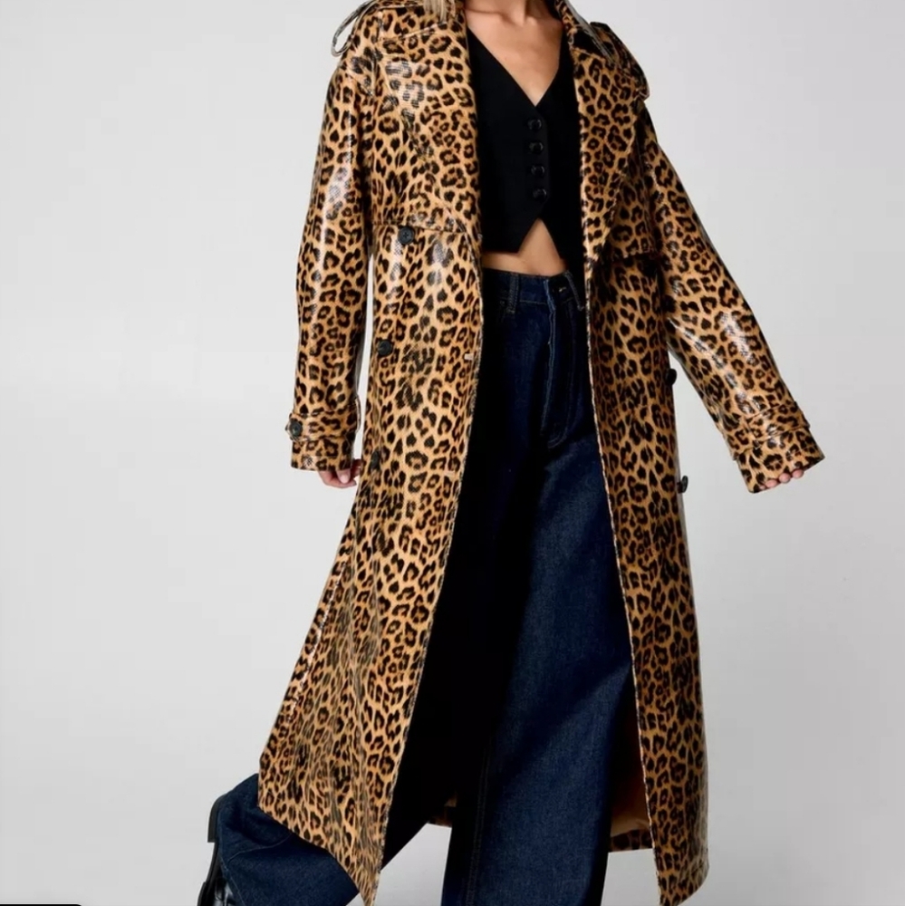 Leopard Print Women's Trench Coat